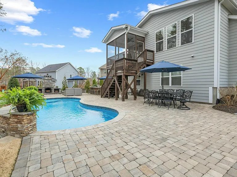 Pool and paver terrace of 2948 Wilbie Swan Drive, Apex, sold by Jeannette Quin Evans